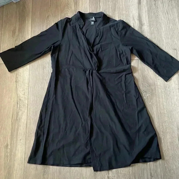 EILEEN FISHER Black  Stretch Twist Front Split Long Rayon/ Nylon Tunic Top-S-EUC - Picture 6 of 9